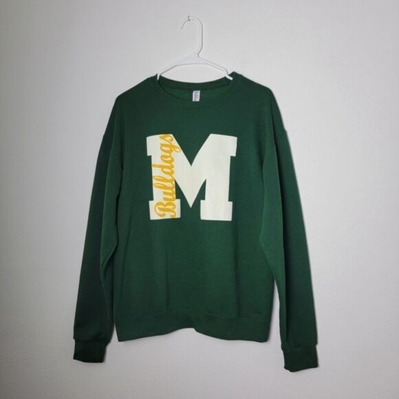 Green Varsity Letter M Bulldogs Jerzees Nublend Crewneck Sweatshirt Size Medium - Picture 1 of 6